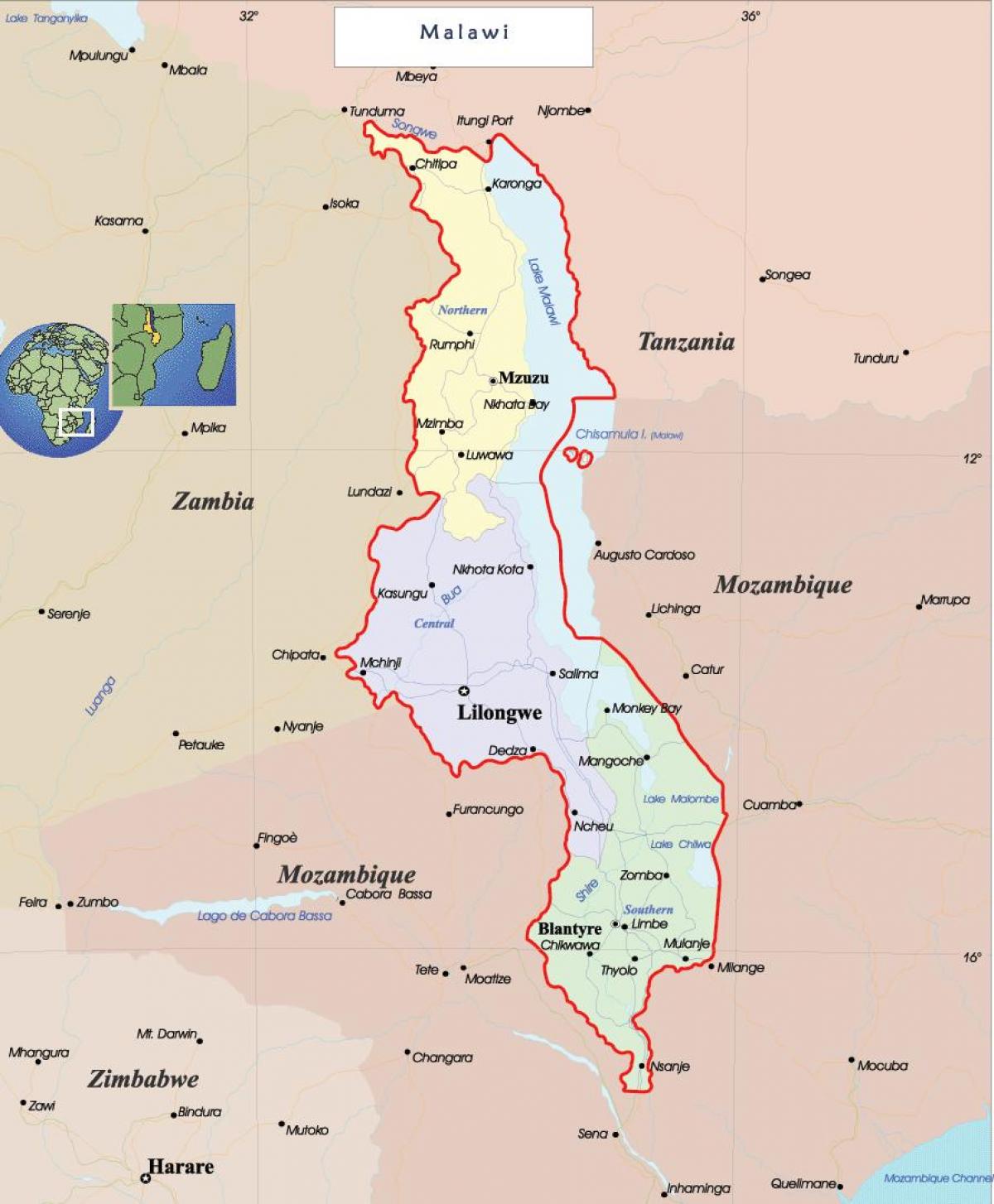 peta dari Malawi politik