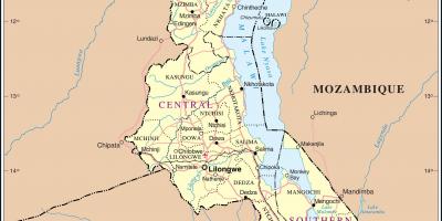 Peta dari Malawi menunjukkan jalan