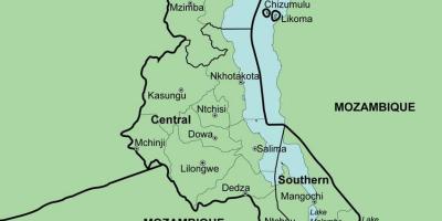 Peta dari Malawi menunjukkan kabupaten
